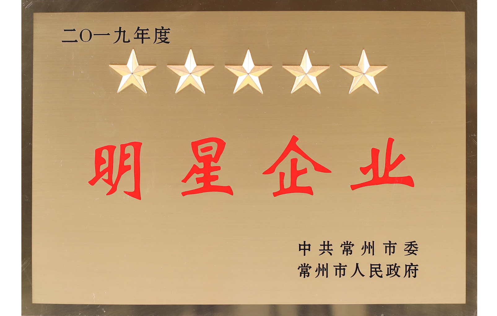 2019年度常州市五星明星企業